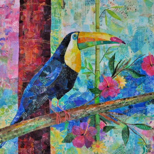 Colorful Toucan Mixed Media Collage by artist Susan Hurwitch. 