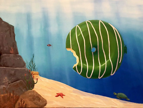 "We Live Beneath The Sea" Oil, 36" x 36" by artist Terry Romero Paul. See her portfolio by visiting www.ArtsyShark.com