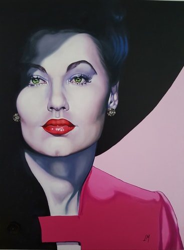 “Ava Pink” Mixed Media on Canvas, 36” x 48” by artist Leonardo Montoya. See his portfolio by visiting www.ArtsyShark.com
