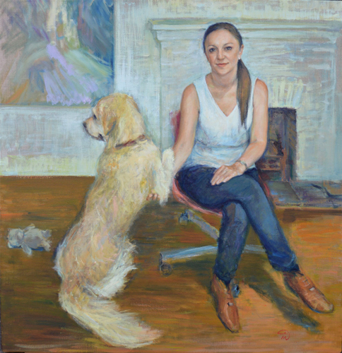 “Portrait of Claire and Bailey” Oil on Canvas, 100cm x 100cm by artist Marina Kim. See her portfolio by visiting www.ArtsyShark.com