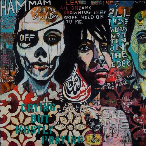 “Hammam” Mixed Media Painting on Cradled Panel, 36” x 36” x 1.75” by artist Julianna Coles. See her portfolio by visiting www.ArtsyShark.com