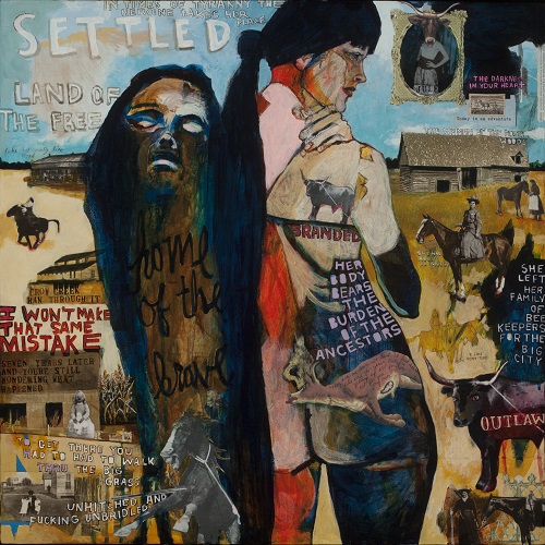 “Settlement” Mixed Media Painting on Cradled Panel, 24” x 24” x 1.75” by artist Julianna Coles. See her portfolio by visiting www.ArtsyShark.com