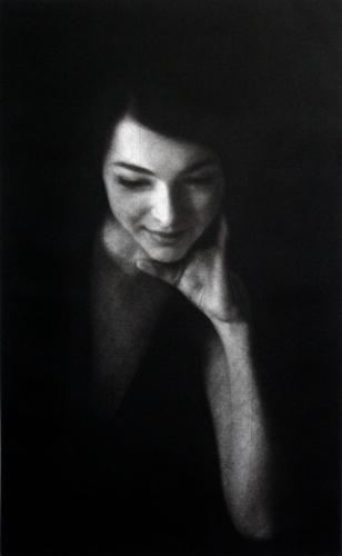 “Portrait of Eve Delf – 1” Mezzotint, 45cm x 74cm by artist Marina Kim. See her portfolio by visiting www.ArtsyShark.com