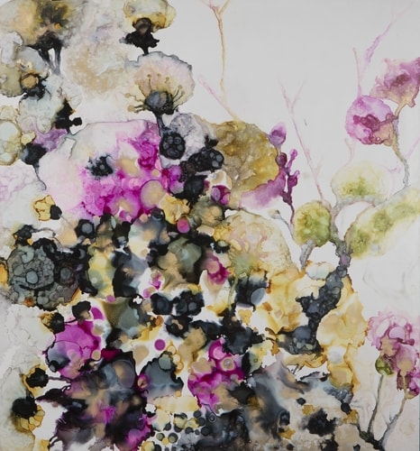 Abstract floral painting in alcohol inks by artist Mishel Schwartz