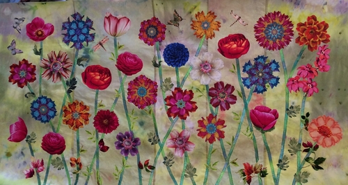 “Garden” Silk, Cotton, Rayon Ribbon, Silk, Glass Beads and Embroidery Floss, 41” x 22” by artist Silke Cliatt. See her portfolio by visiting www.ArtsyShark.com
