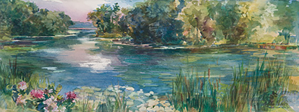 “Bucks Mill Memories” Watercolor, 30” x 11” by artist Ellen Jean Diederich. See her portfolio by visiting www.ArtsyShark.com