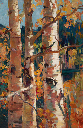 “Golden Aspen” Acrylic, 22” x 34” by artist Ellen Jean Diederich. See her portfolio by visiting www.ArtsyShark.com