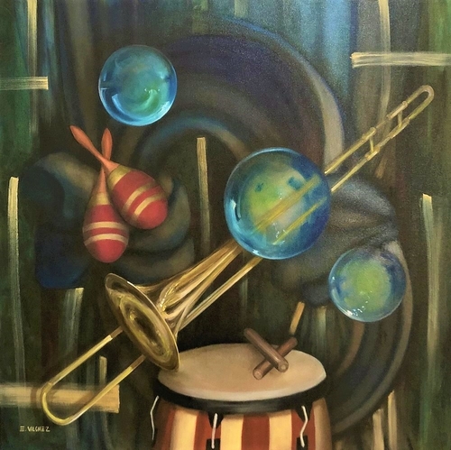 “Ready for the Rumba” Oil on Canvas, 36” x 36” by artist Eduardo Vilchez. See his portfolio by visiting www.ArtsyShark.com