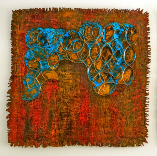 "Being Brave" Mixed Media, 40" x 40" by artist Cecelia Calderon. See her portfolio by visiting www.ArtsyShark.com