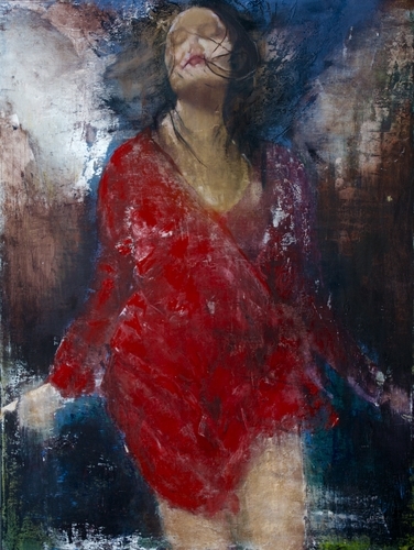 “Desi in Her Mother’s Dress” Encaustic and Oil, 30” x 40” by artist Ann-Marie Brown. See her portfolio by visiting www.ArtsyShark.com