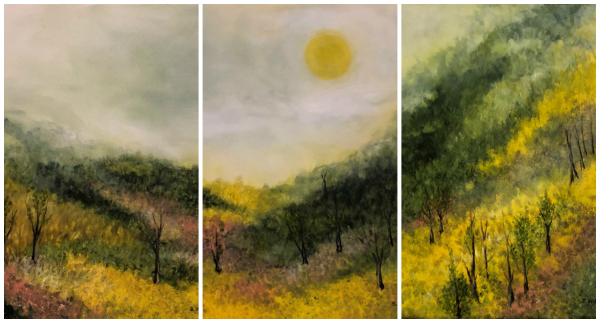 “Autumn Landscape” (Triptych) Oil and Acrylic, 16” x 20” Each by artist Eduardo Vilchez. See his portfolio by visiting www.ArtsyShark.com