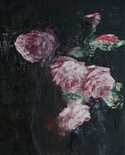 “Flowers for the Reds” Encaustic and Oil, 22” x 28” by artist Ann-Marie Brown. See her portfolio by visiting www.ArtsyShark.com