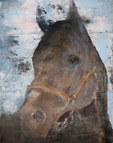 “In To Battle” Encaustic and Oil, 9” x 12” by artist Ann-Marie Brown. See her portfolio by visiting www.ArtsyShark.com