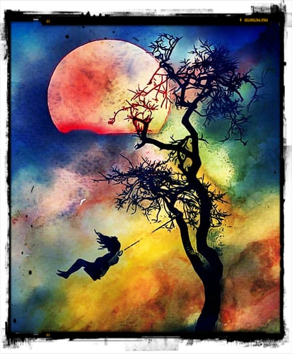 “Swinging By the Moon” Acrylic and Marker, 24” x 48” by artist Dominick Conde. See his portfolio by visiting www.ArtsyShark.com