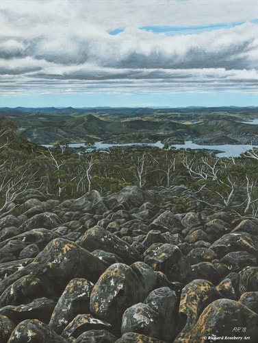 “Toward Freycinet” Acrylic on Board, 30cm x 40cm by artist Richard Rosebery. See his portfolio by visiting www.ArtsyShark.com