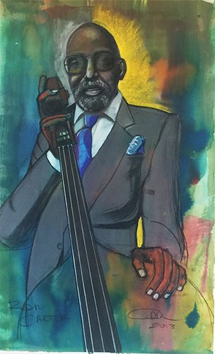 "Ron Carter" Ink, Watercolor, Pastel, Pencil and Conte on Paper, 25" x 38" by artist Carl H. Bradford. See his portfolio by visiting www.ArtsyShark.com