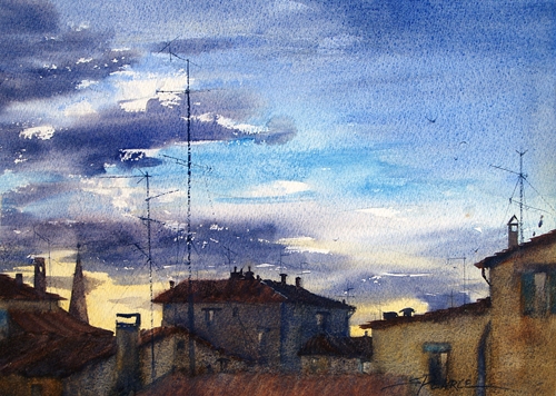 “Buongiorno Rio Arno” Watercolor, 21” x 14” by artist Sandra Pearce. See her portfolio by visiting www.ArtsyShark.com