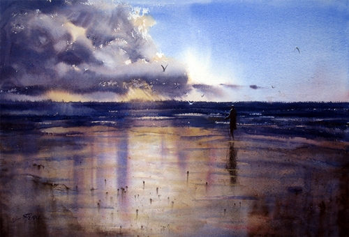 “Chance of Rain” Watercolor, 22” x 15” by artist Sandra Pearce. See her portfolio by visiting www.ArtsyShark.com