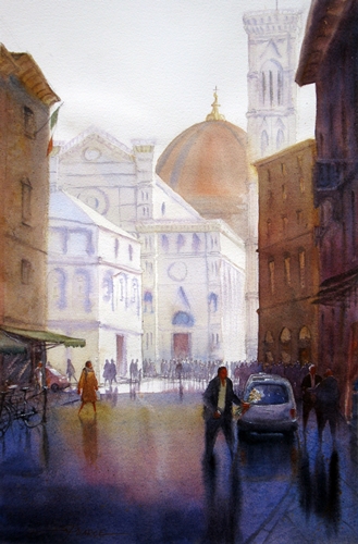“First Impression (Duomo)” Watercolor, 14” x 21” by artist Sandra Pearce. See her portfolio by visiting www.ArtsyShark.com