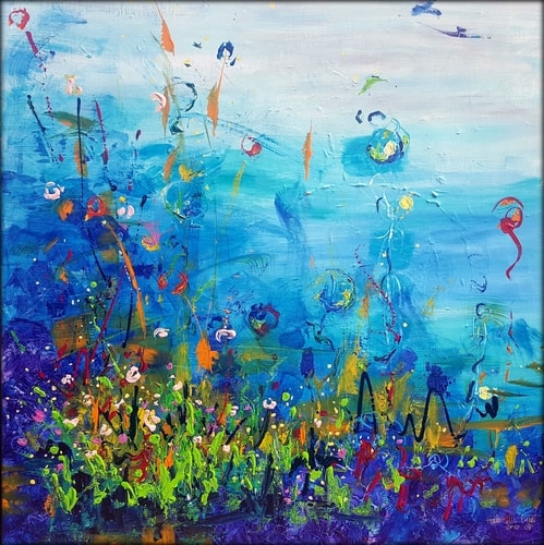 “Fleur de Mer” Acrylic on Canvas, 36” x 36” by artist Heather W. Ernst. See her portfolio by visiting www.ArtsyShark.com