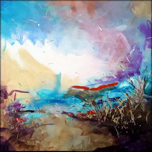 “Mystic” Acrylic and Metallic Paint on Canvas, 36” x 36” by artist Heather W. Ernst. See her portfolio by visiting www.ArtsyShark.com