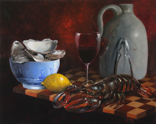 “Seafood Fest” Oil on Panel, 20” x 16” by artist Barney Levitt. See his portfolio by visiting www.ArtsyShark.com