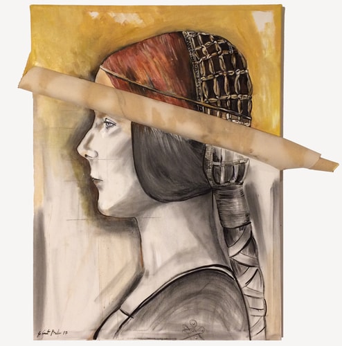“Unveiled” Oil, Acrylic, Charcoal, Pencil and Marker on Canvas, 38.5” x 40” x 4” by artist Efrat Baler-Moses. See her portfolio by visiting www.ArtsyShark.com