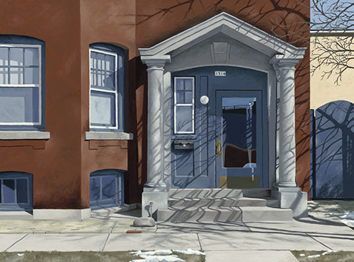 "Winter Doorway" Oi/l on Linen, 32" x 24" by artist Shelley Smith. See her portfolio by visiting www.ArtsyShark.com