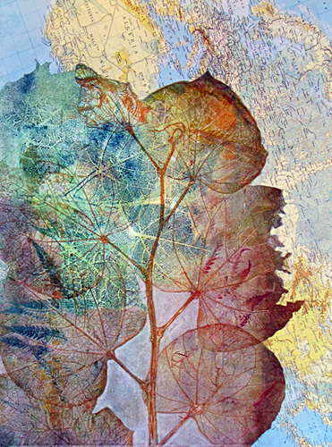 "Analogy I" Monoprint with Mixed Media, 11.5" x 15" by artist Sharmon Davidson. See her portfolio by visiting www.ArtsyShark.com