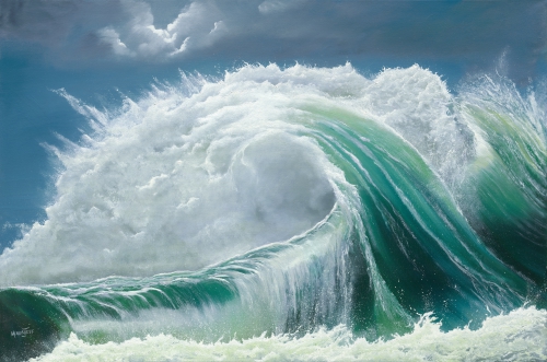 “Backwash Wave” Oil, 91cm x 61cm by artist Merrin Jeff. See her portfolio by visiting www.ArtsyShark.com