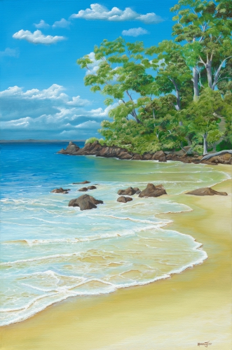 “Beach Paradise” Oil, 61cm x 91cm by artist Merrin Jeff. See her portfolio by visiting www.ArtsyShark.com