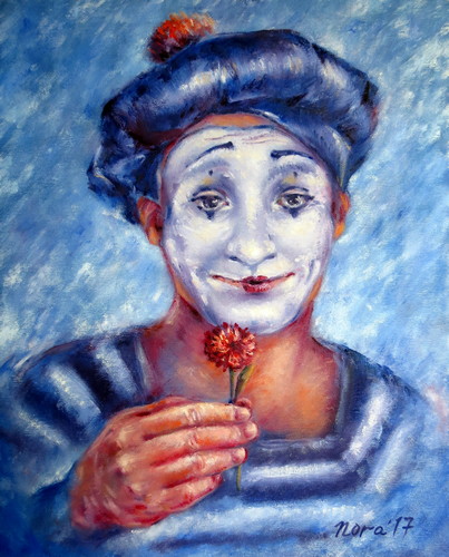 "Mime in Love" Oil on Canvas on Cardboard, 16" x 20" by Artist Eleonora Taranova