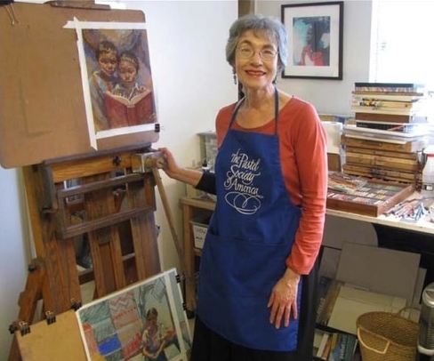 Artist Ellen Dreibelbis in her studio