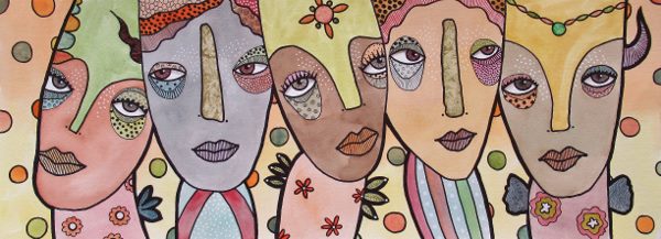 “Expressions” Watercolour and Drawing Pens, 22” x 8” by artist Bea Roberts. See her portfolio by visiting www.ArtsyShark.com