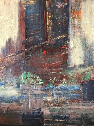 "Cloudy Day in Manhattan" Acrylic, 18" x 24" by Artist Frances Bildner