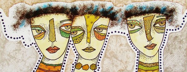 “Fuzzy Hair Girls” Watercolour and Drawing Pens, 22” x 8” by artist Bea Roberts. See her portfolio by visiting www.ArtsyShark.com