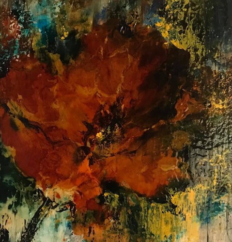 "Poppy" Alcohol Ink and Acrylic, 18" x 18" by Artist Judy Osiowy