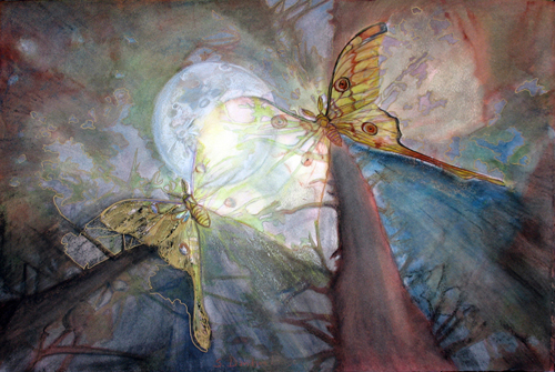 "Moon Shadows" Mixed Media, 22.5" x 15" by artist Sharmon Davidson. See her portfolio by visiting www.ArtsyShark.com