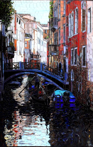 “Morning Walk in Venice” Glass Mosaic, 20” x 30” by artists Sandra and Carl Bryant. See their portfolio by visiting www.ArtsyShark.com