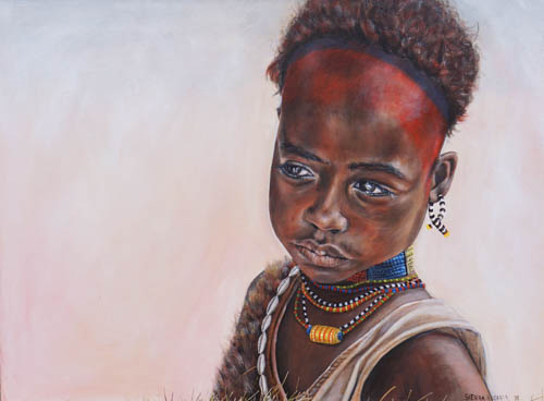 “The Omo Girl” Acrylic on Canvas, 24” x 18” by artist Sierra Roberts. See her portfolio by visiting www.ArtsyShark.com