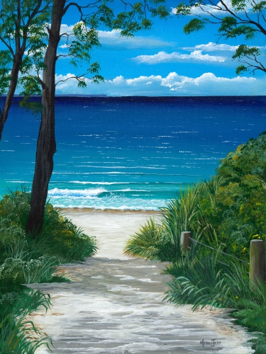 “Paradise Walk” Acrylic, 31cm x 41cm by artist Merrin Jeff. See her portfolio by visiting www.ArtsyShark.com