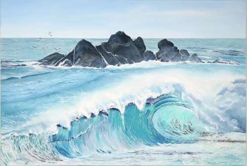 “Solstice Sea” Oil, 91cm x 61cm by artist Merrin Jeff. See her portfolio by visiting www.ArtsyShark.com