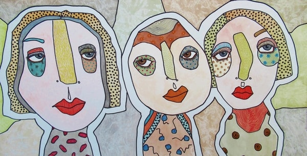 “Three People” Watercolour and Drawing Pens, 19.75” x 10” by artist Bea Roberts. See her portfolio by visiting www.ArtsyShark.com