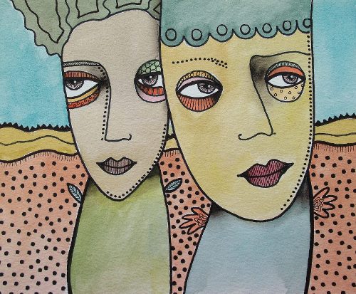 “Together” Watercolour and Drawing Pens, 10” x 8” by artist Bea Roberts. See her portfolio by visiting www.ArtsyShark.com