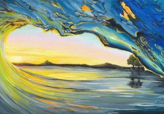 “Tubular Sunset” Oil, 70cm x 35cm by artist Merrin Jeff. See her portfolio by visiting www.ArtsyShark.com