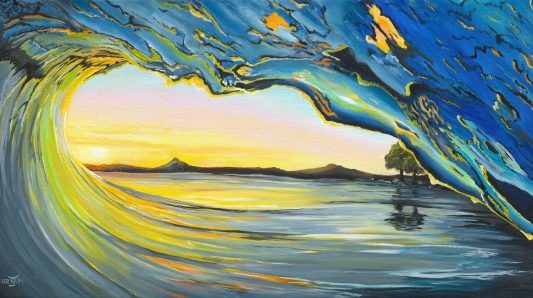 “Tubular Sunset” Oil, 70cm x 35cm by artist Merrin Jeff. See her portfolio by visiting www.ArtsyShark.com