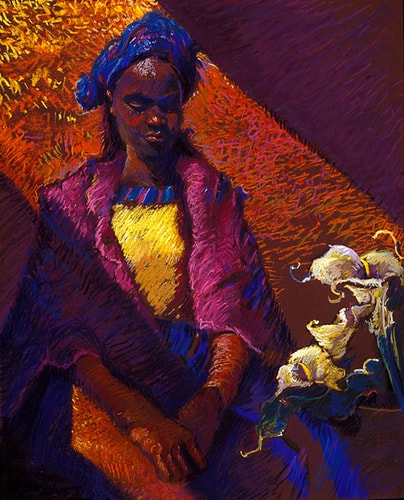 “Woman with Calla Lilies” Pastel, 22” x 26” by artist Ellen Dreibelbis. See her portfolio by visiting www.ArtsyShark.com
