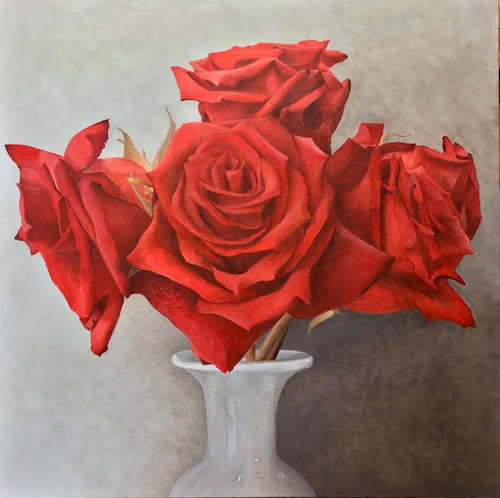 "Ruby Velvet" Oil on Canvas, 36" x 36" by Artist Yochi Yakir-Avin