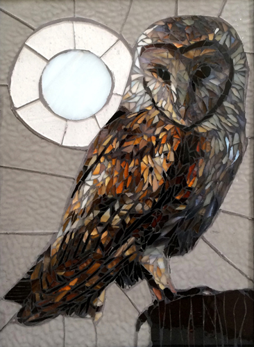 “Barn Owl” Glass Mosaic, 13” x 20” by artists Sandra and Carl Bryant. See their portfolio by visiting www.ArtsyShark.com