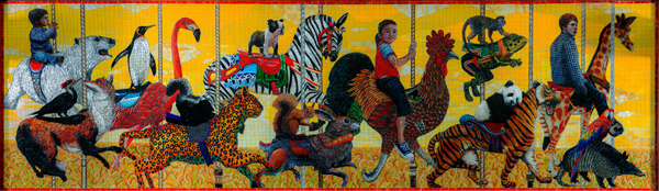 “Carousel” (Installed in the Texas Children’s Hospital in Houston) Glass Mosaic, 22’ x 6.5’ by artists Sandra and Carl Bryant. See their portfolio by visiting www.ArtsyShark.com